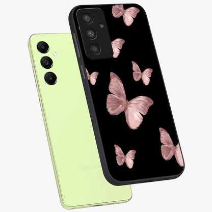 Butterfly Pattern Glass Case displayed in angled mockup highlighting delicate butterfly design and aesthetic pattern style.
