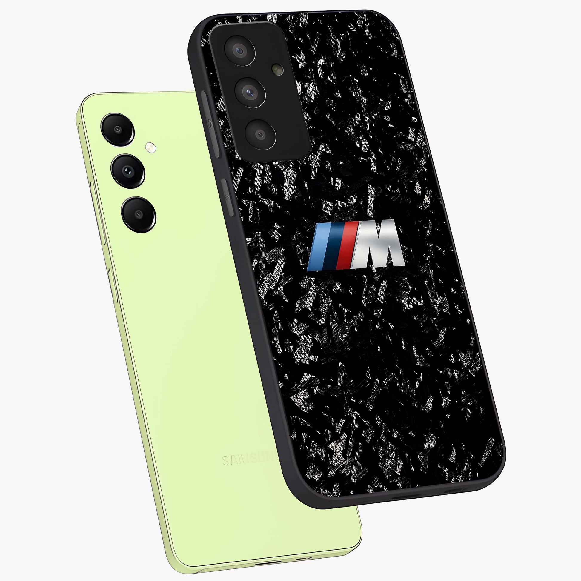 Carbon Speed Mark Glass Case displayed in angled mockup highlighting racing inspired carbon design and sleek aesthetic style.