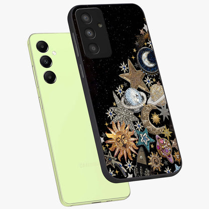 Cosmic Sparkle Dreams Glass Case displayed in angled mockup highlighting dreamy star sparkle design with celestial aesthetic.