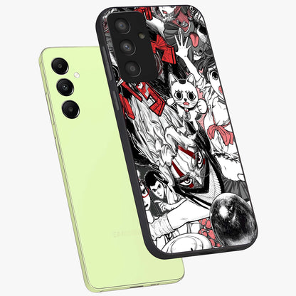 Crimson Chaos Panel Glass Case displayed in angled mockup highlighting chaotic panel style design with modern graphic theme.