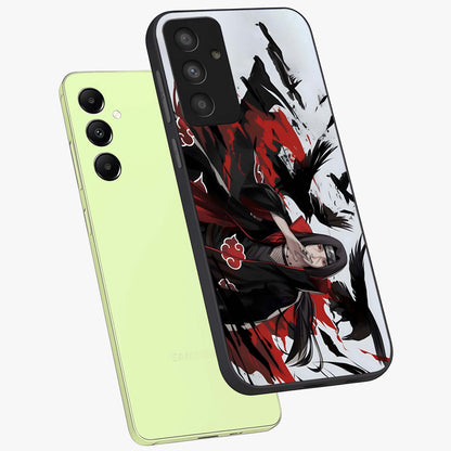 Crimson Crow Illusion Glass Case displayed in angled mockup highlighting mysterious crow graphic with dark aesthetic style.