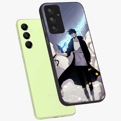 Dark Lightning Anime Warrior Glass Case displayed in angled mockup highlighting powerful lightning themed anime illustration.