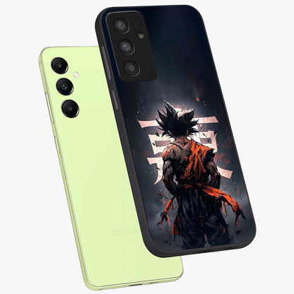 Dark Warrior In Rain Glass Case displayed in angled mockup highlighting dramatic warrior illustration with dark rain aesthetic.