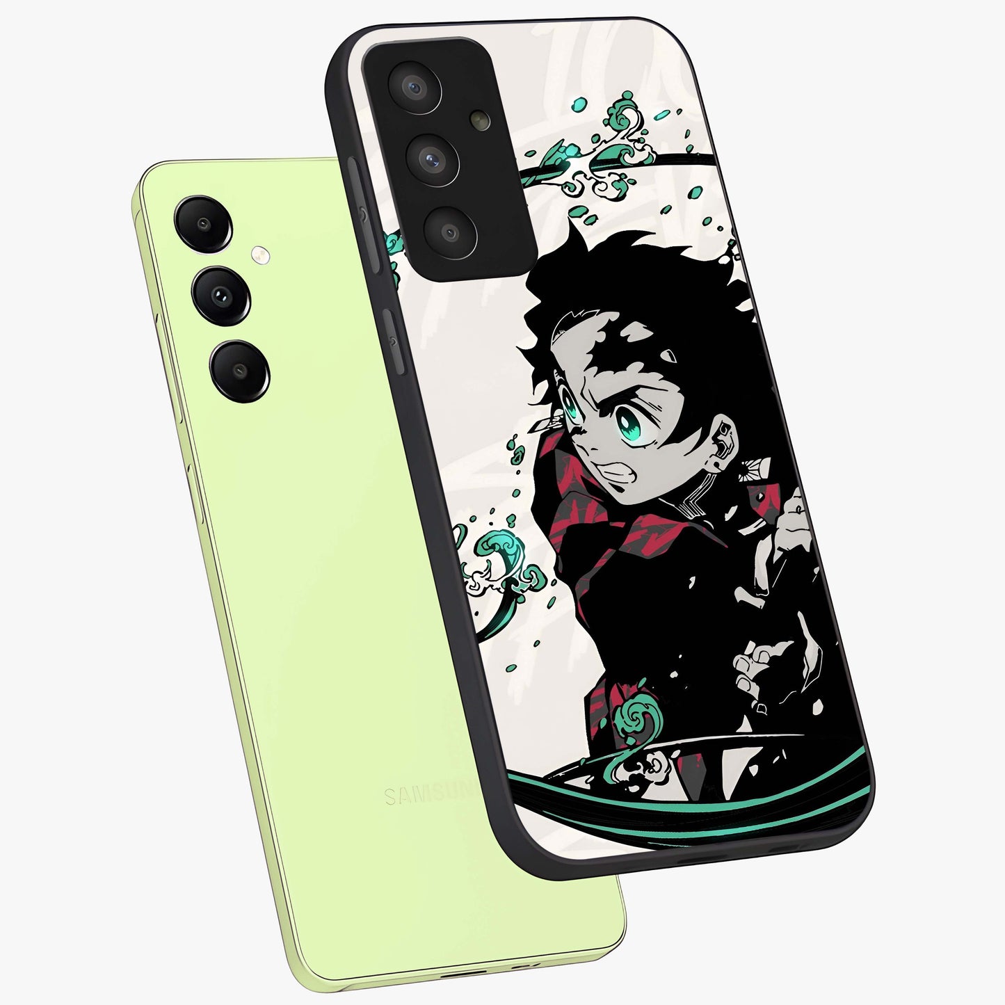 Demon Slayer Glass Case displayed in angled mockup highlighting dramatic anime character design with action aesthetic.