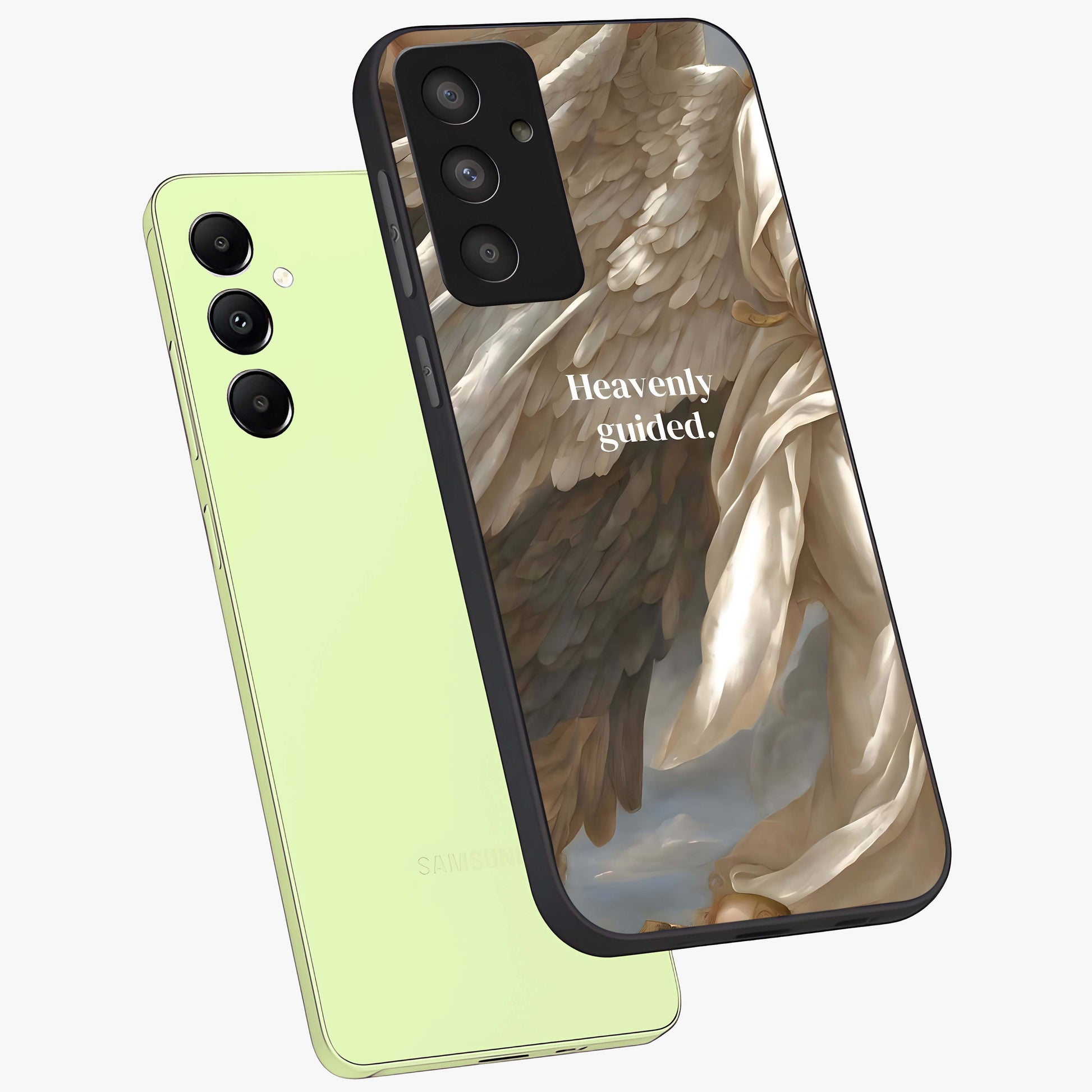Divine Winged Grace Glass Case displayed in angled mockup highlighting graceful wing design with divine aesthetic style.