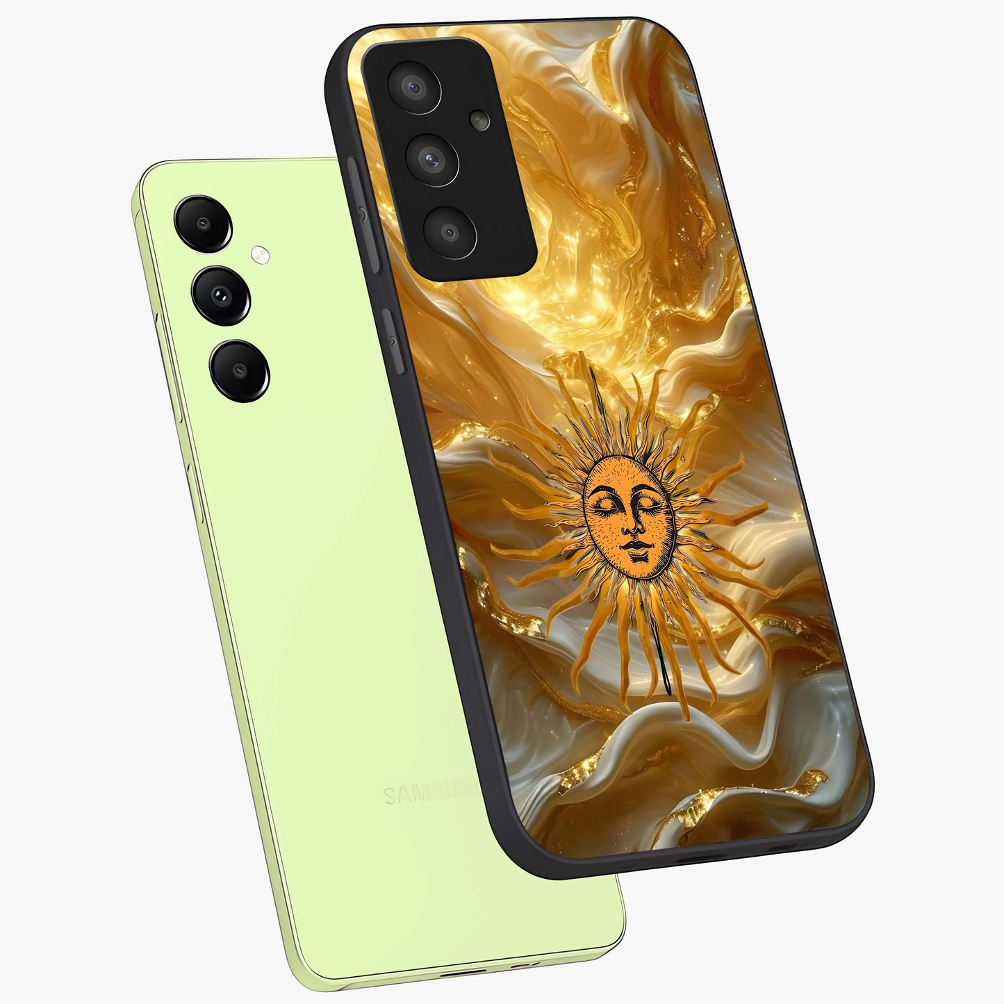 Eternal Golden Glow Glass Case displayed in angled mockup highlighting glowing golden aesthetic design with elegant style.