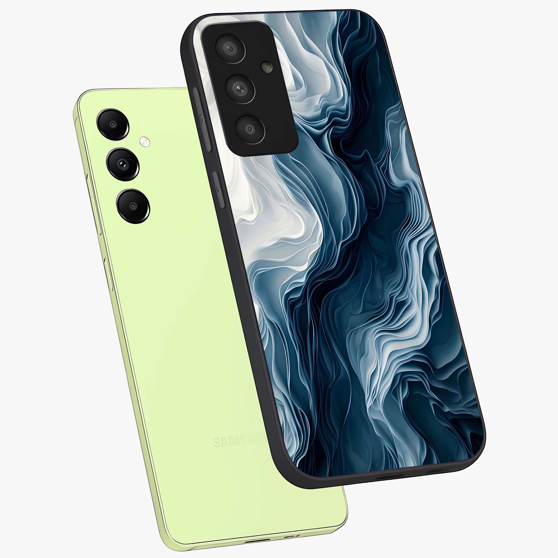 Ethereal Paper Marble Glass Case displayed in angled mockup highlighting elegant marble pattern with modern aesthetic style.