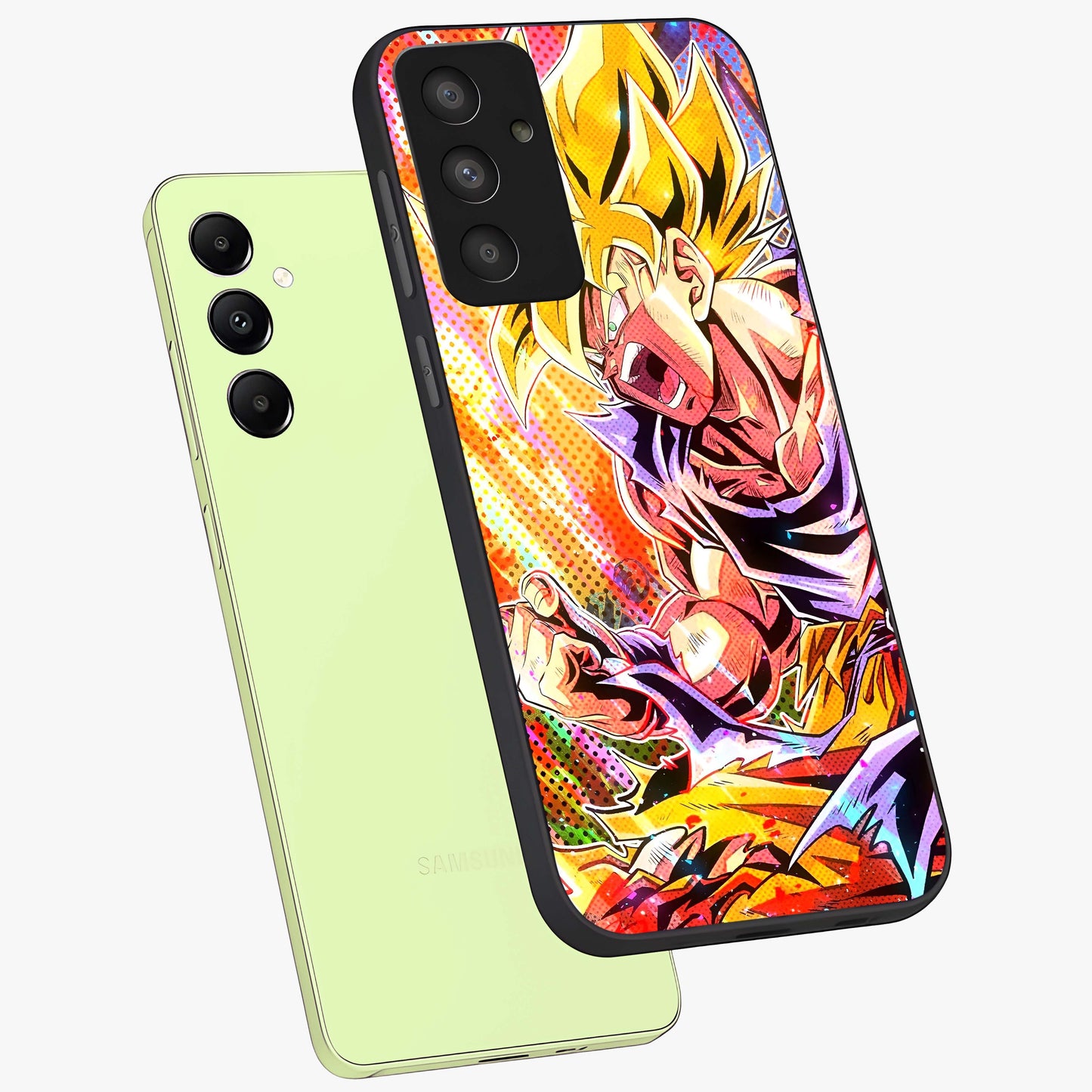 Firing Goku Glass Case displayed in angled mockup highlighting dynamic anime character design with action aesthetic.