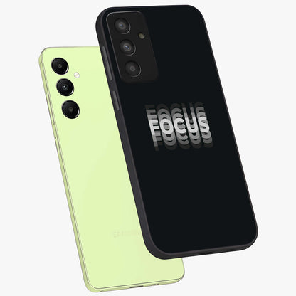 Focused Blade Discipline Glass Case displayed in angled mockup highlighting clean minimal text artwork with modern aesthetic style.