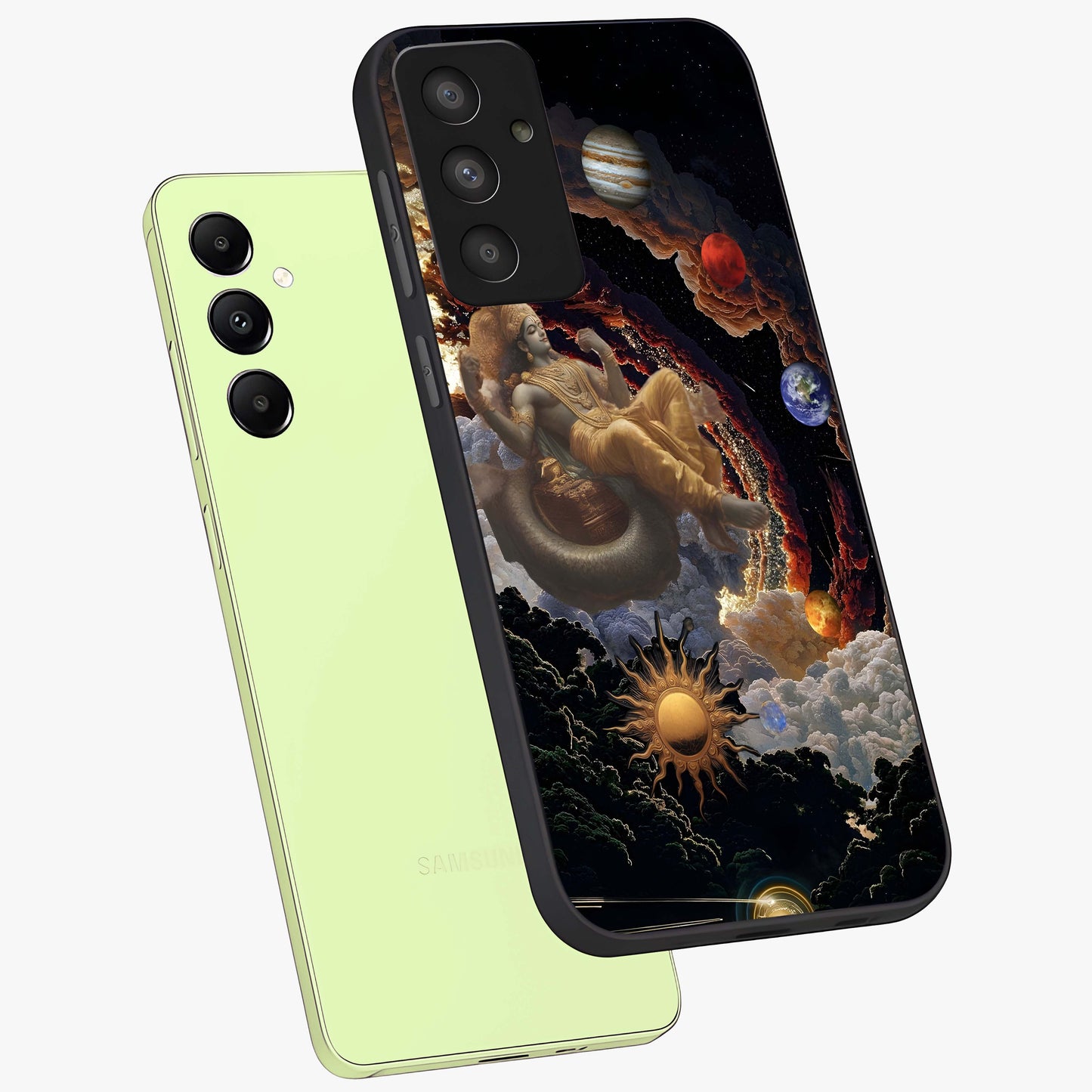 Galactic Divine God Glass Case displayed in angled mockup highlighting powerful celestial deity illustration with galactic aesthetic.