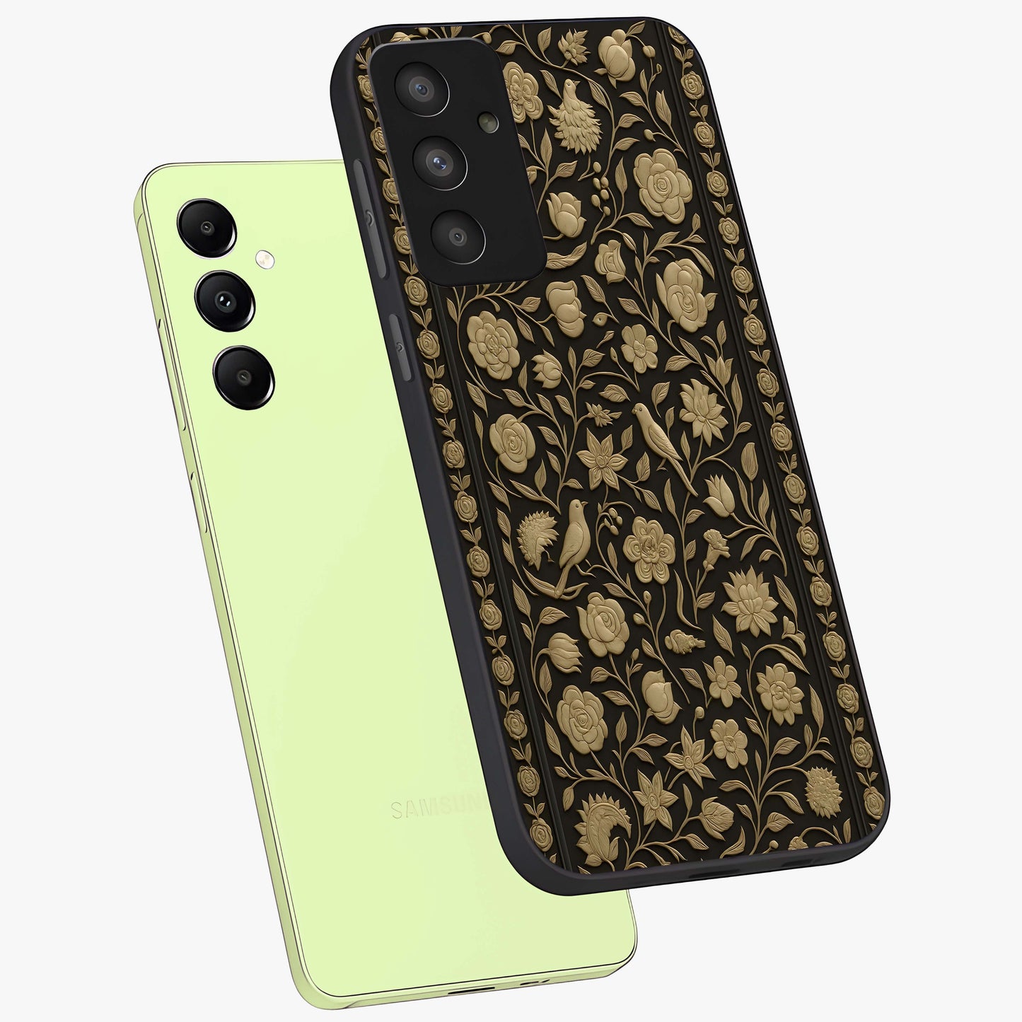 Golden Evil Eye Mandala Glass Case displayed in angled mockup highlighting protective evil eye symbol with golden mandala design.