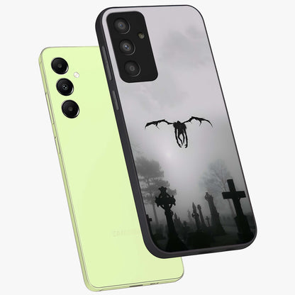 Graveyard Shadow Descent Glass Case displayed in angled mockup highlighting eerie shadow illustration with gothic aesthetic.