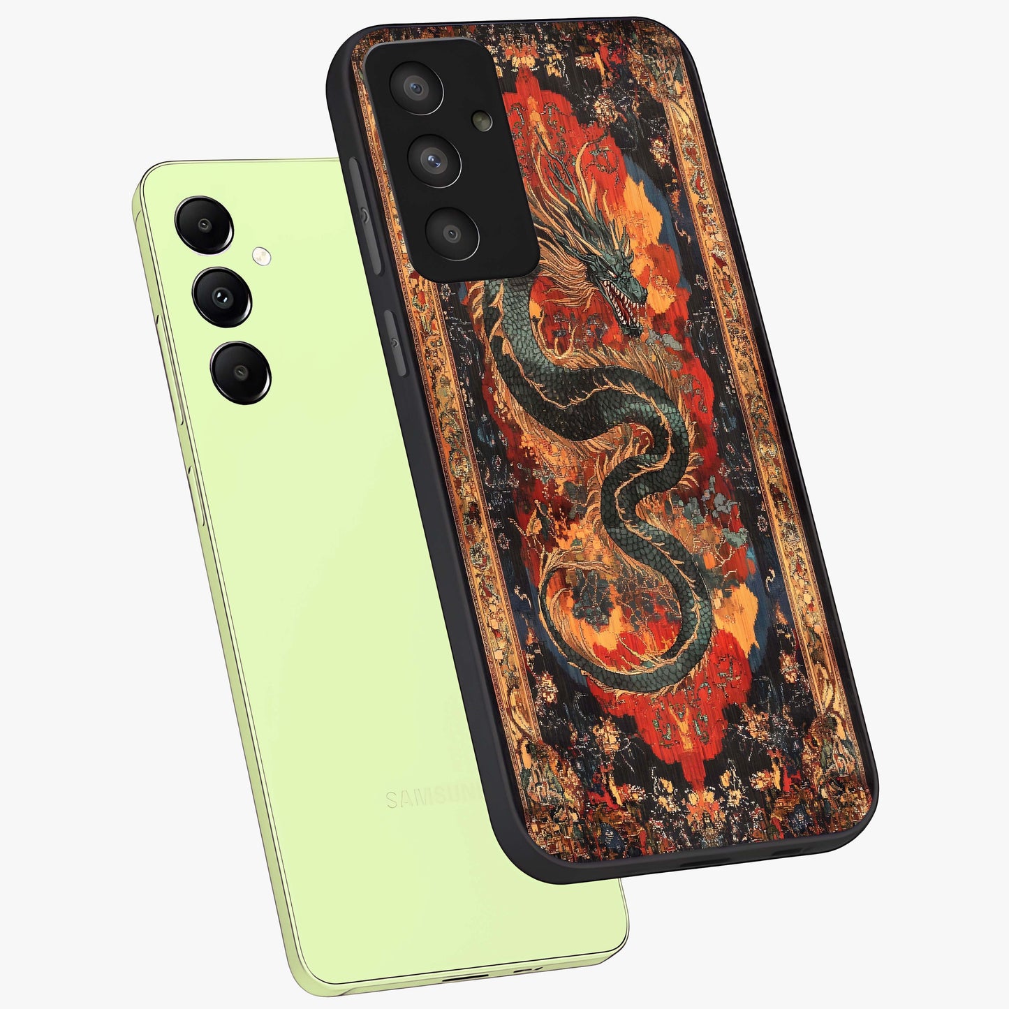 Inferno Dragon Soul Glass Case displayed in angled mockup highlighting powerful dragon illustration with inferno aesthetic.