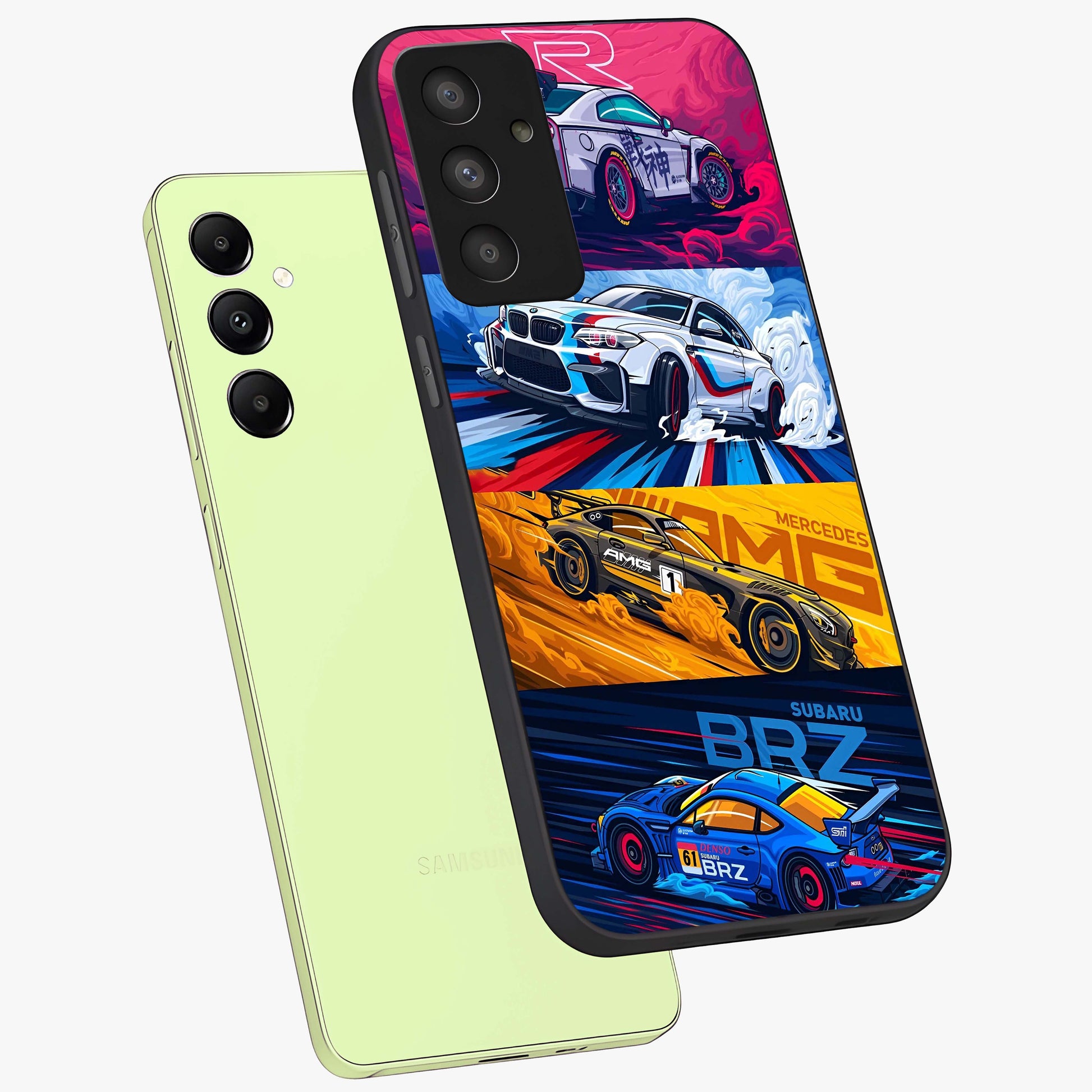 JDM Sports Car Glass Case displayed in angled mockup highlighting sleek Japanese racing car design with automotive aesthetic.