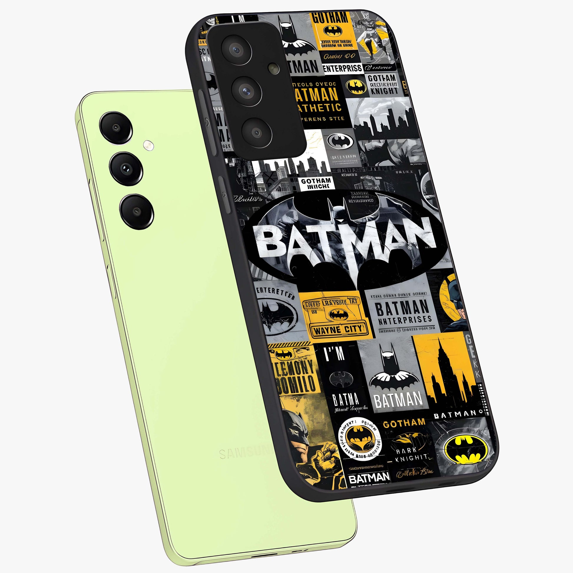 Knight Gotham Rise Glass Case displayed in angled mockup highlighting powerful knight silhouette design with dramatic aesthetic.