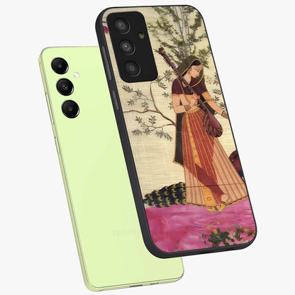 Lady With Veena Art Glass Case displayed in angled mockup highlighting graceful musical illustration with cultural artistic aesthetic.