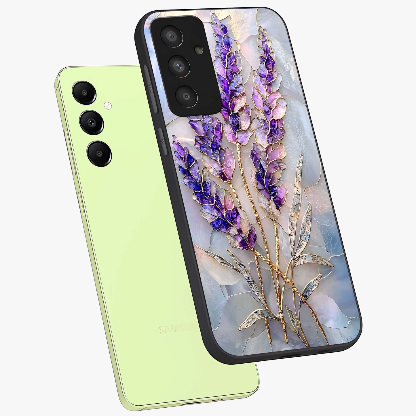 Lavender Dream Glow Glass Case displayed in angled mockup highlighting dreamy purple glow design with soft artistic style.
