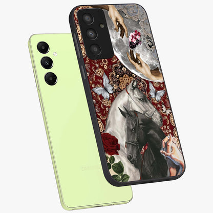 Moonlit Royal Stallion Glass Case displayed in angled mockup highlighting powerful stallion illustration with royal night aesthetic.