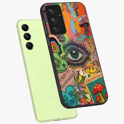 Mystic Eye Wonderland Glass Case displayed in angled mockup highlighting magical eye illustration with dreamy aesthetic.
