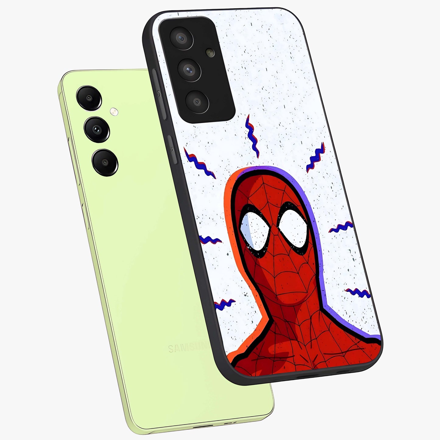 Omg Spiderman Glass Case displayed in angled mockup highlighting dynamic hero illustration with action comic aesthetic.