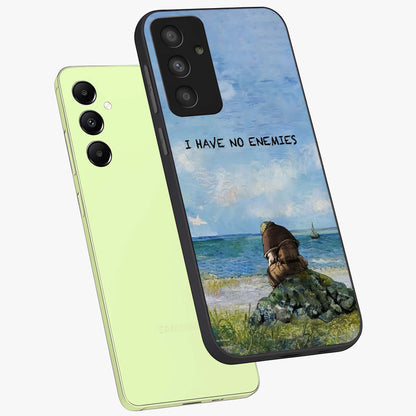 Peace Beyond War Glass Case displayed in angled mockup highlighting meaningful message design with artistic aesthetic style.