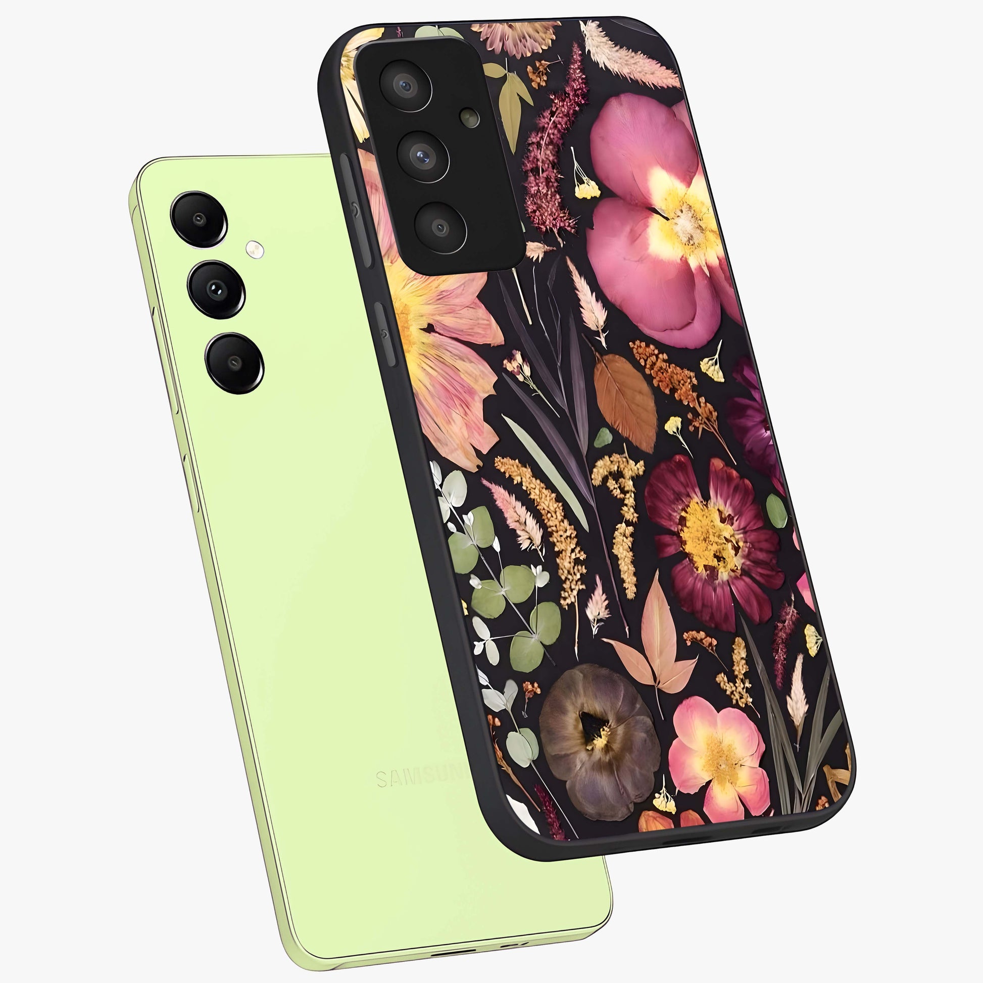 Petal Dream Tapestry Glass Case displayed in angled mockup highlighting decorative petal pattern with elegant botanical aesthetic.