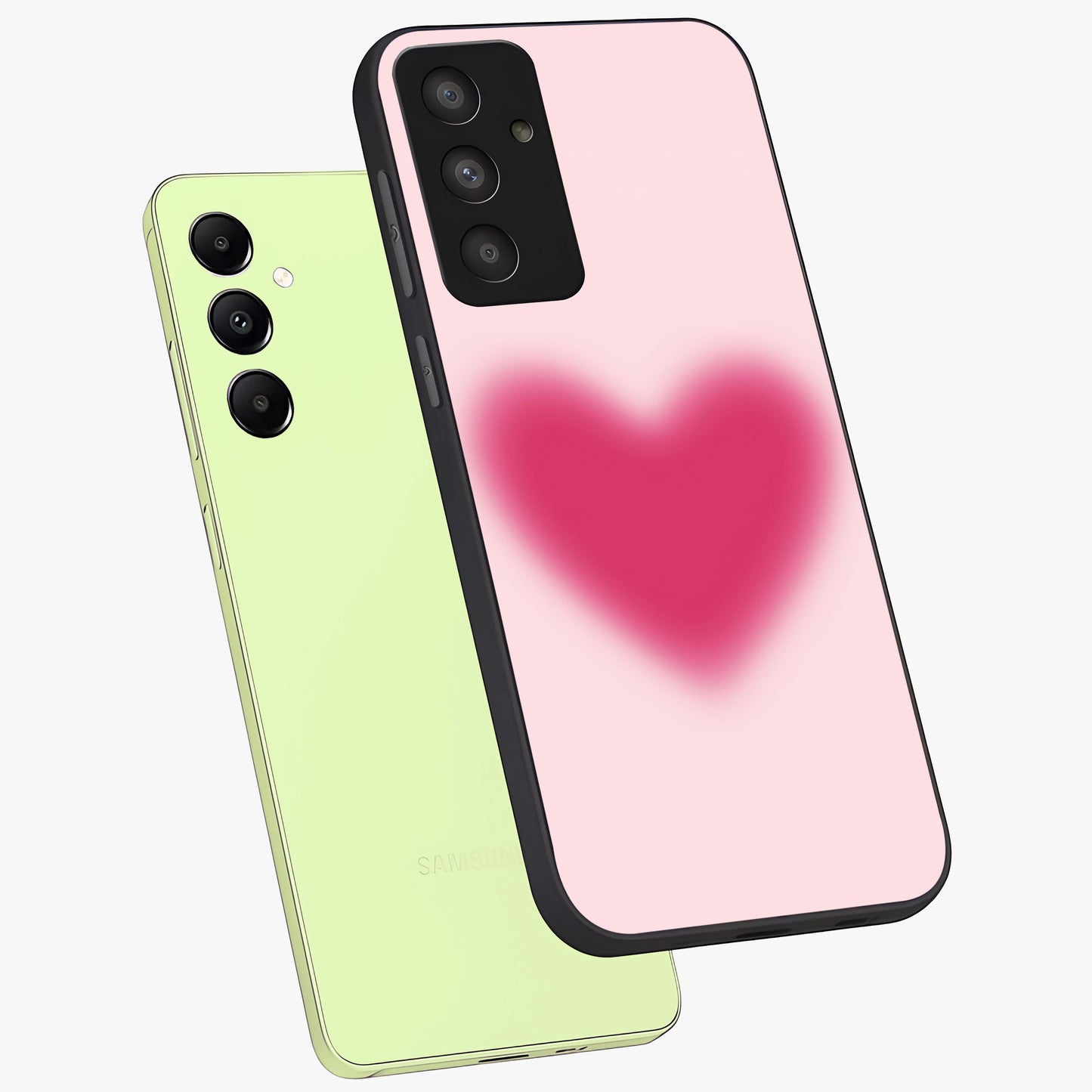 Pink Aura Heart Glass Case displayed in angled mockup highlighting vibrant pink heart design with dreamy aura aesthetic.