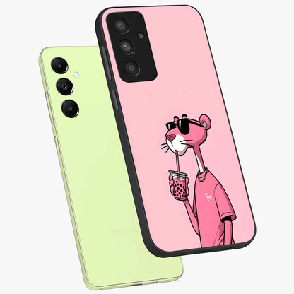 Pink Panther Glass Case displayed in angled mockup highlighting playful cartoon character design with vibrant pink aesthetic.