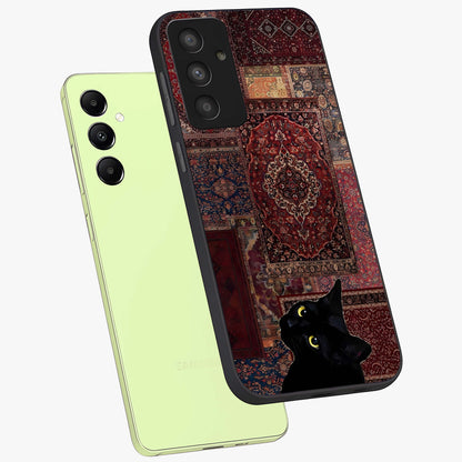 Regal Magic Cat Apple Glass Case displayed in angled mockup highlighting whimsical feline design with fantasy aesthetic.