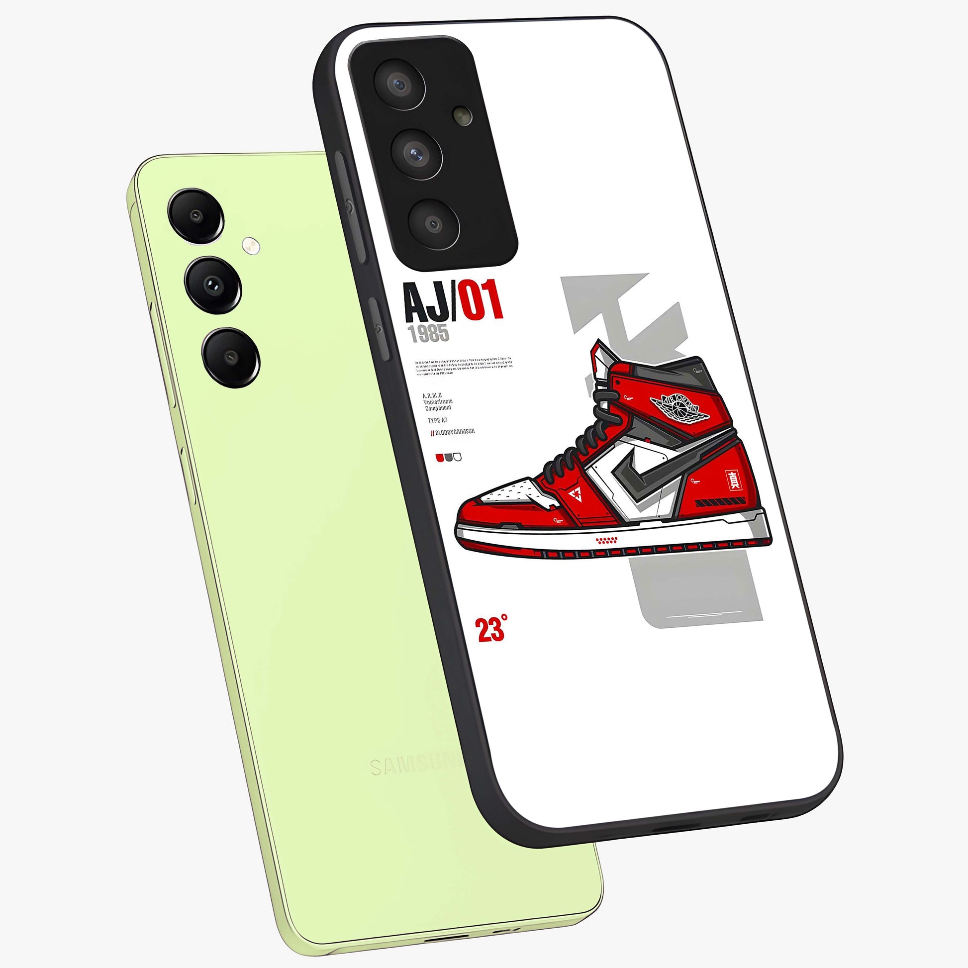 Retro Sneaker Blueprint Glass Case displayed in angled mockup highlighting detailed shoe design with sporty retro aesthetic.