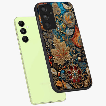 Royal Jewel Garden Glass Case displayed in angled mockup highlighting vibrant jewel inspired floral design with elegant aesthetic.