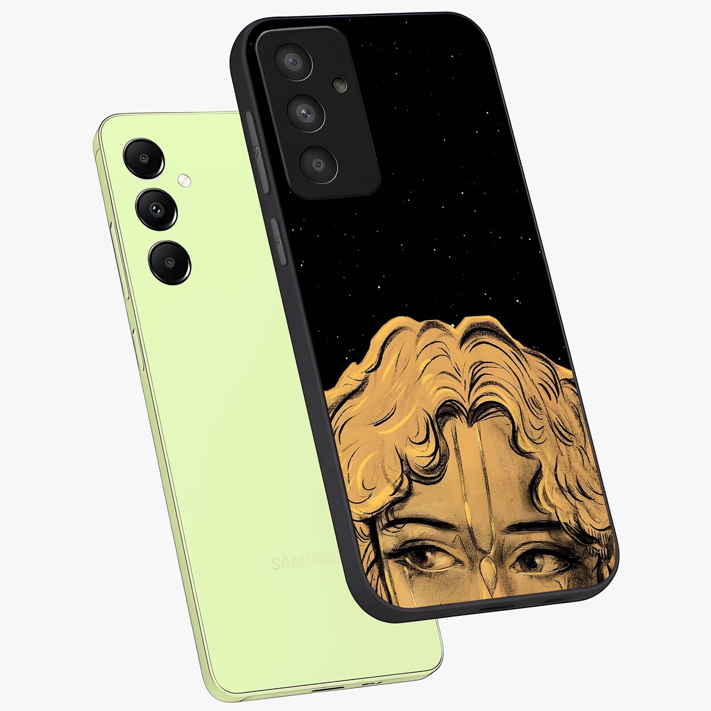 Shri Krishna Art Glass Case displayed in angled mockup highlighting spiritual Krishna illustration with divine aesthetic.