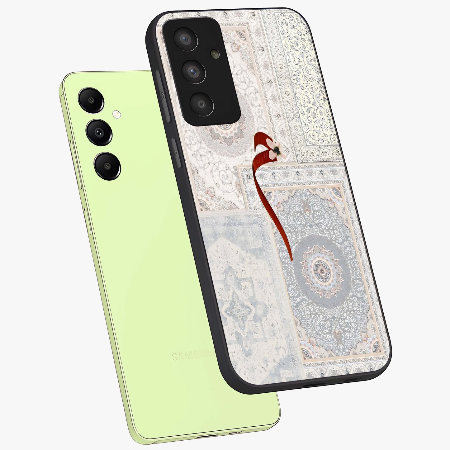 White Aesthetic Bow Glass Case displayed in angled mockup highlighting clean bow design with soft aesthetic style.