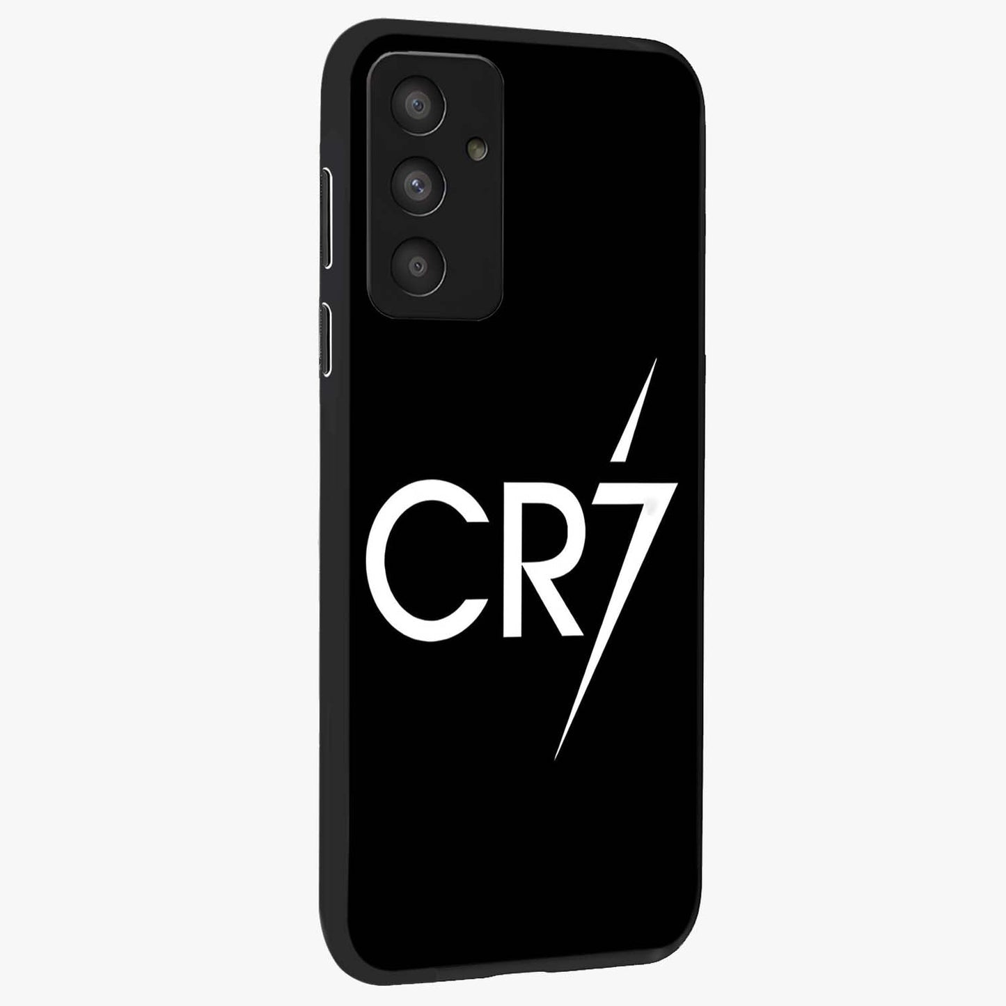 Cr7 Elite Strike Glass Case upright view showcasing energetic football inspired design with modern sports aesthetic.