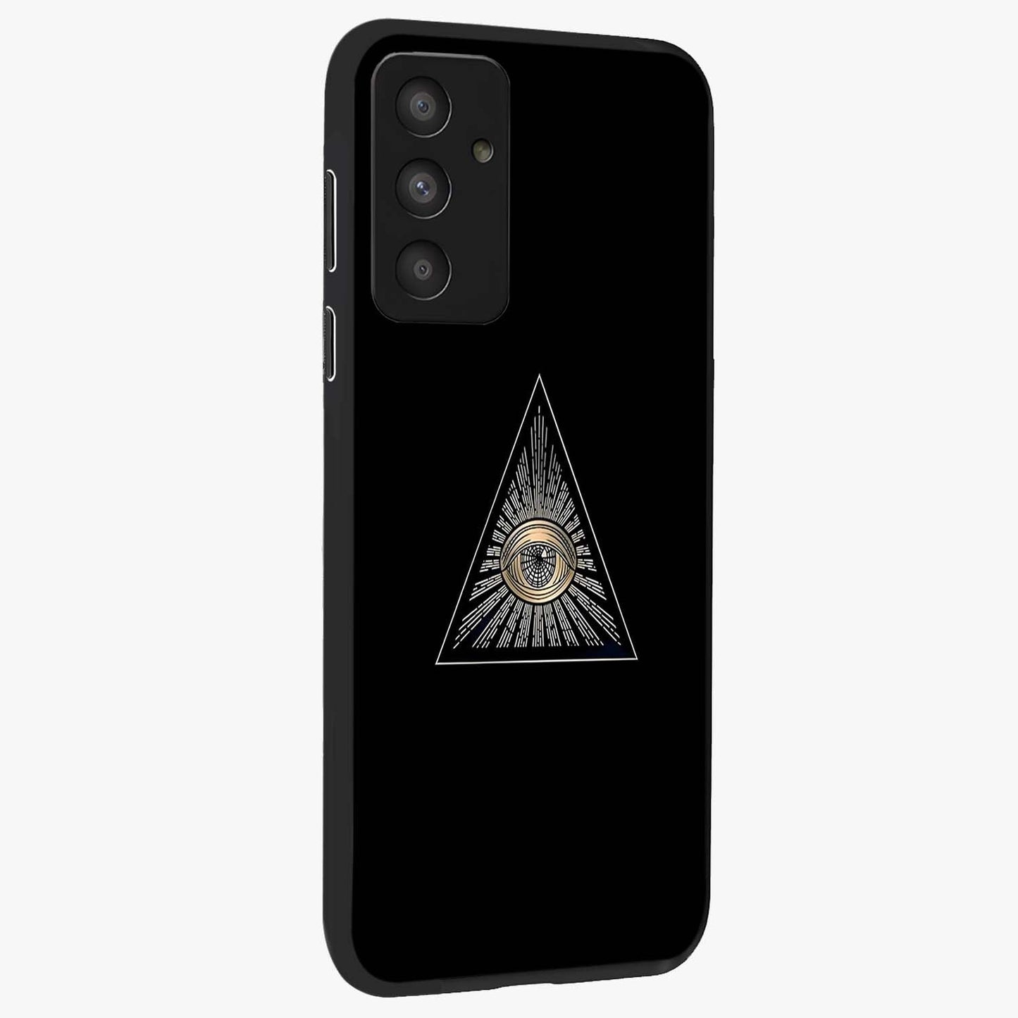 Illuminati Evil Glass Case upright view showcasing striking illuminati artwork with mysterious symbolic theme.