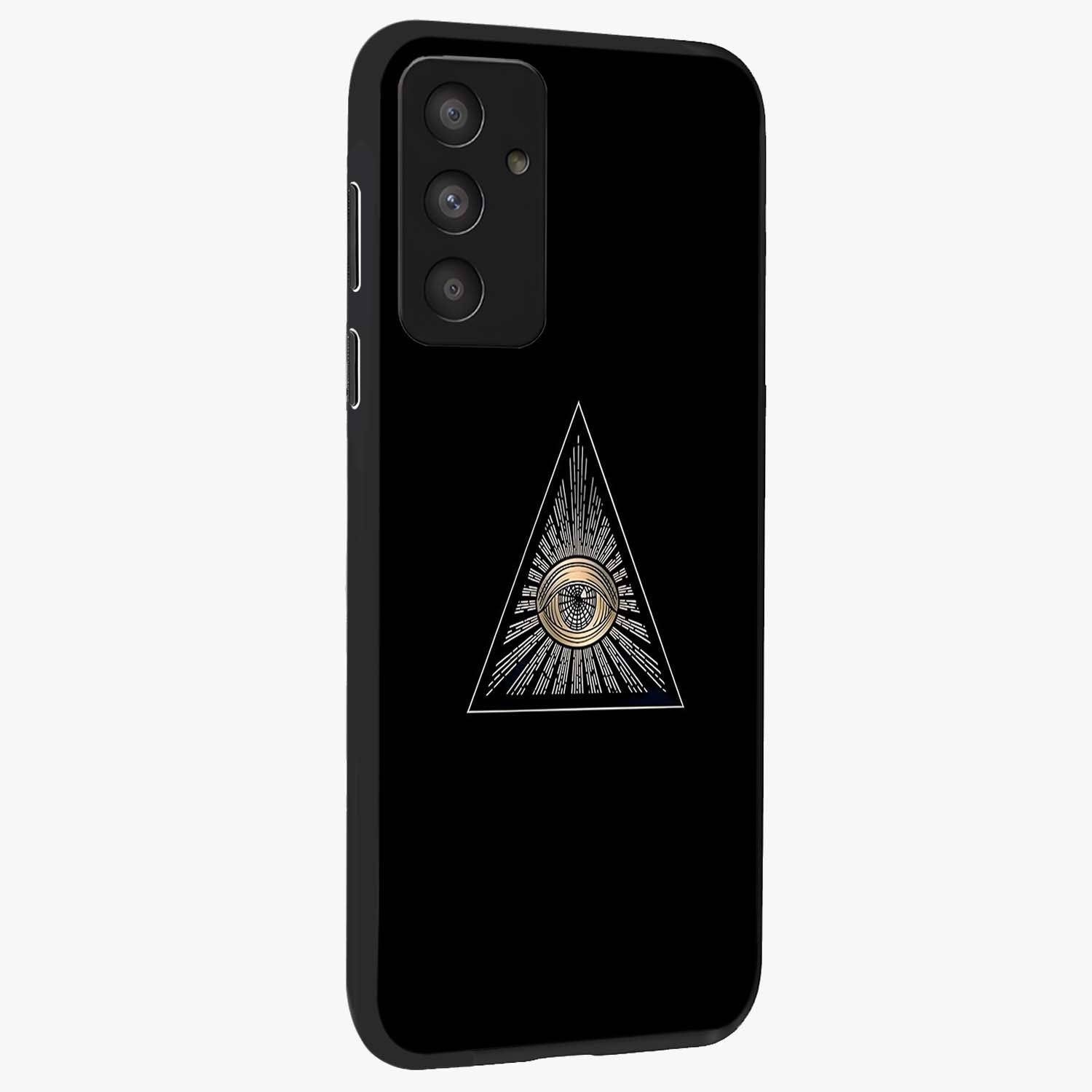 Illuminati Evil Glass Case upright view showcasing striking illuminati artwork with mysterious symbolic theme.