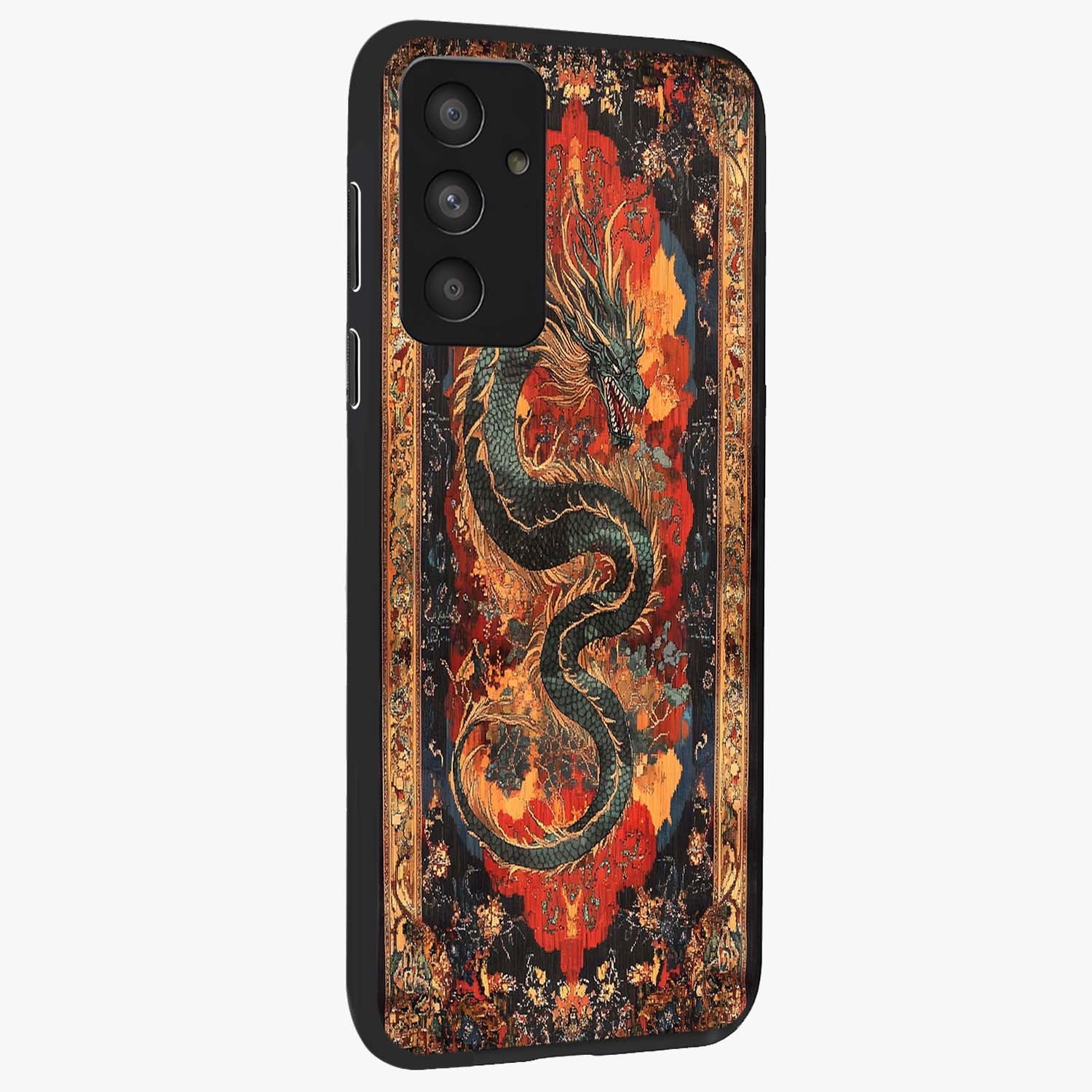 Inferno Dragon Soul Glass Case upright view showcasing intense dragon artwork with fantasy fire theme.