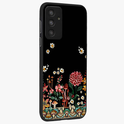 Midnight Bloom Pattern Glass Case upright view showcasing decorative floral artwork with deep night themed palette.