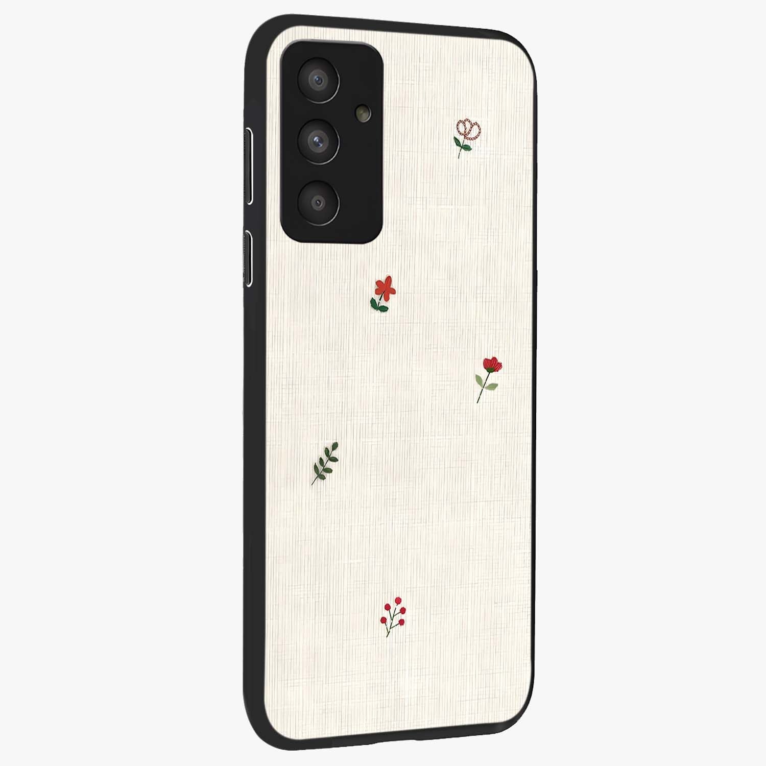 Minimalistic Blue With White Flower Pattern Glass Case upright view showcasing clean white flower artwork with calming blue theme.