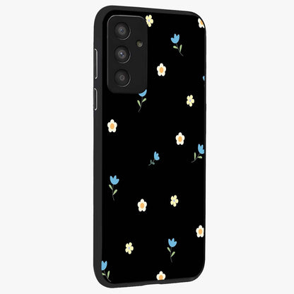 Minimal Petal Whispers Glass Case upright view showcasing elegant floral artwork with modern minimalist style.