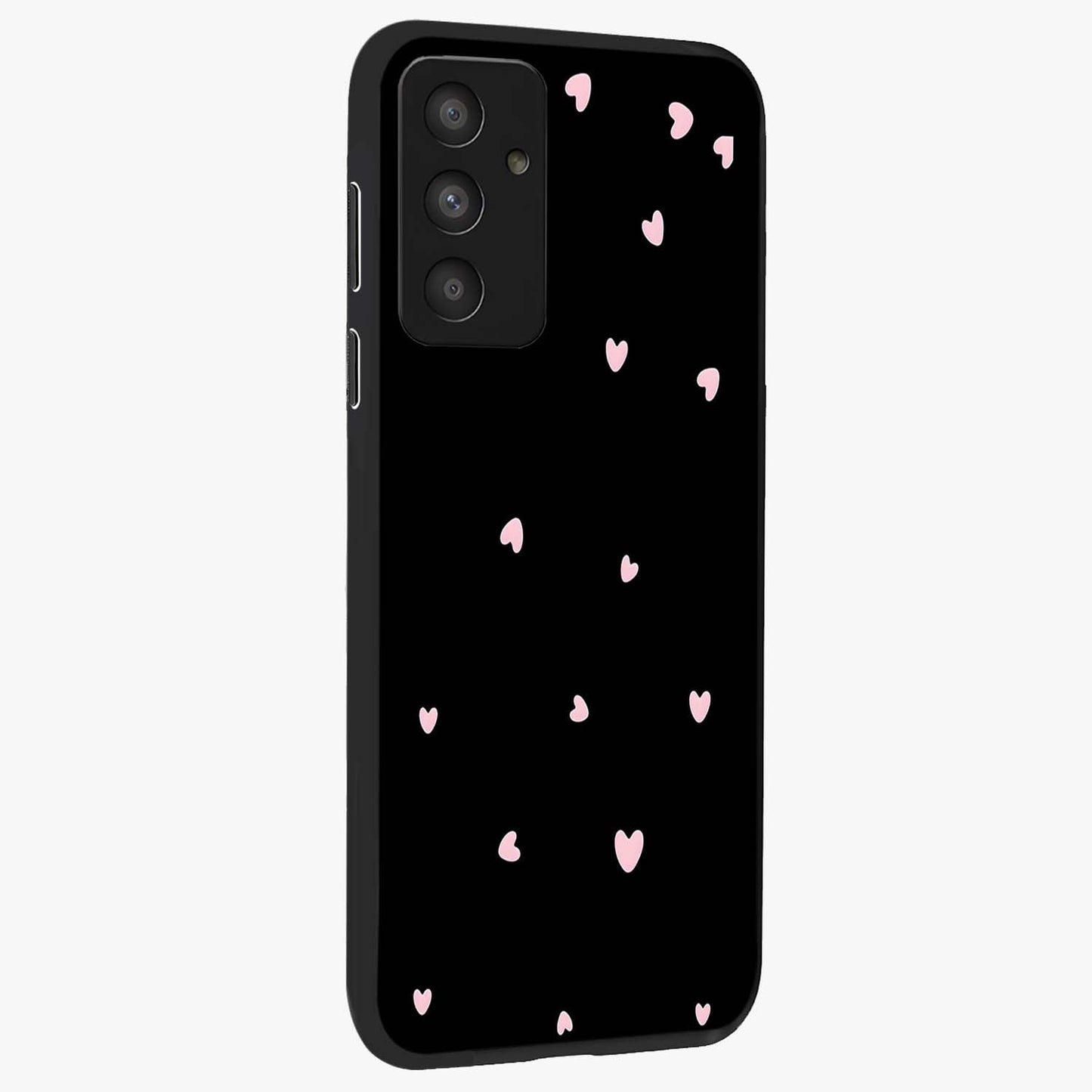 Pink Love Drops Glass Case upright view showcasing charming heart drop artwork with romantic playful theme.