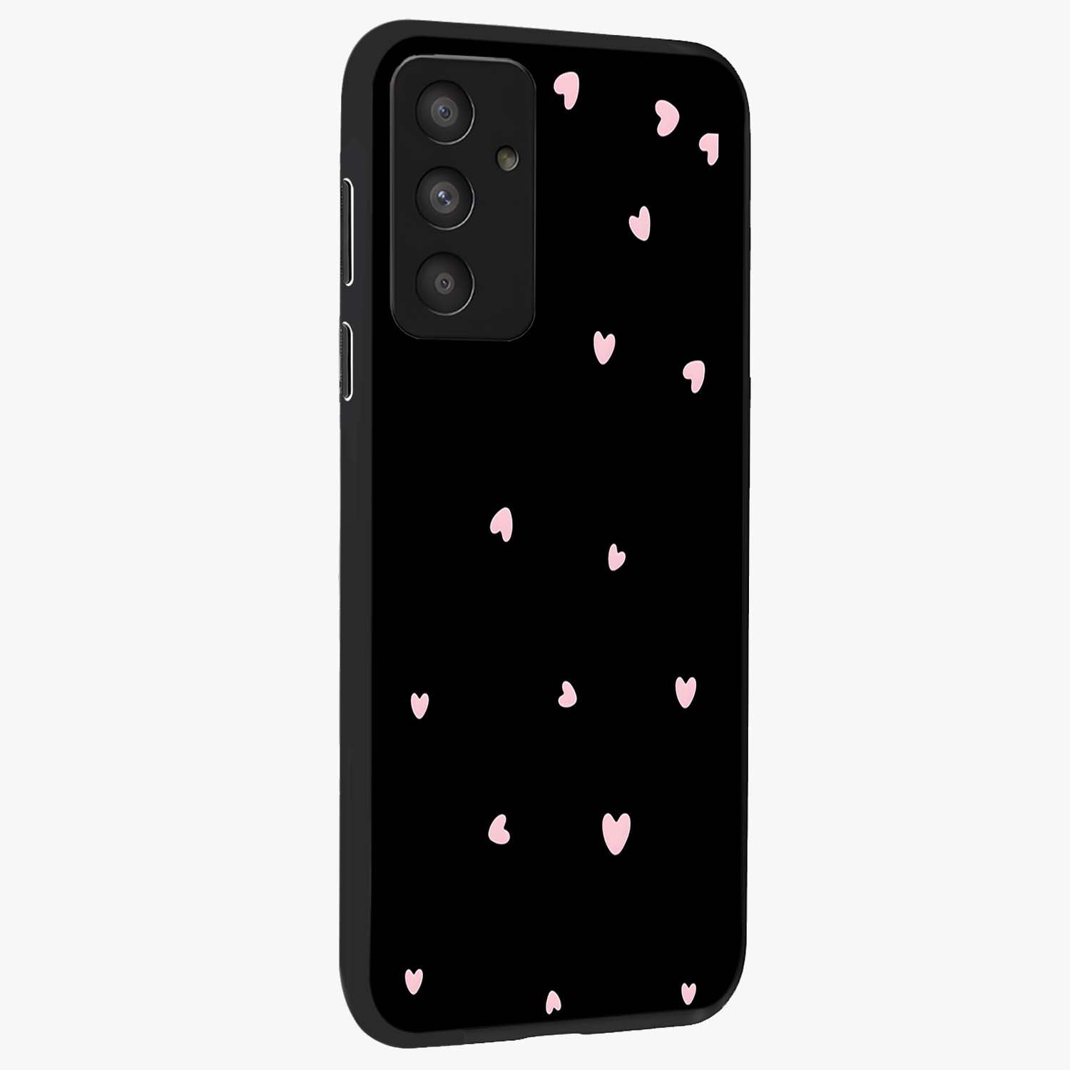Pink Love Drops Glass Case upright view showcasing charming heart drop artwork with romantic playful theme.