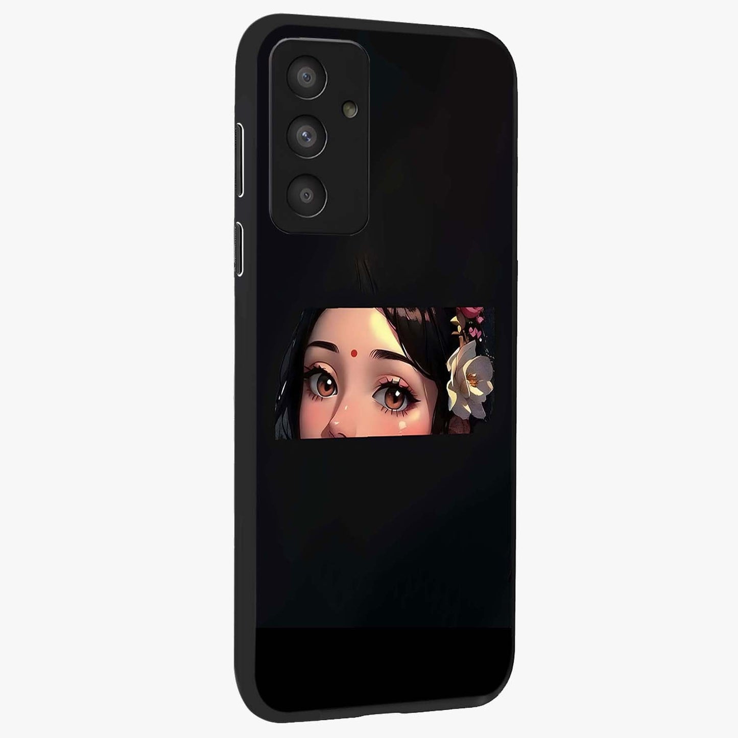 Radha Divine Embrace Glass Case upright view showcasing sacred Radha themed artwork with peaceful devotional style.