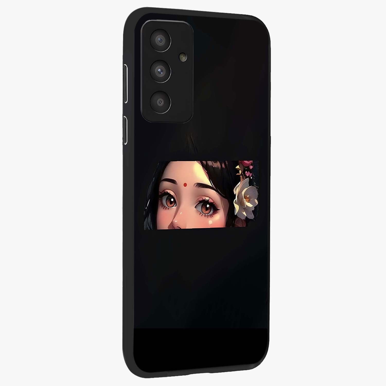 Radha Divine Embrace Glass Case upright view showcasing sacred Radha themed artwork with peaceful devotional style.