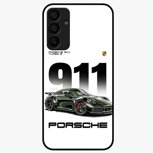 911 Turbo Dominance Glass Case showing clean flat back view with bold 911 sports car artwork and glossy glass finish.