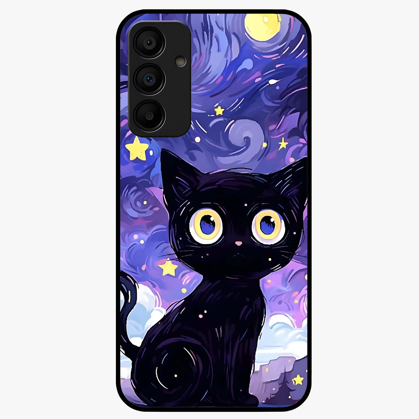 Abstract Cat Art Glass Case showing flat back view with artistic cat illustration and glossy glass finish.
