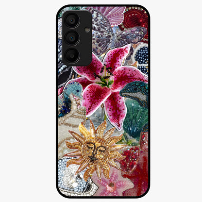 Beaded Garden Fantasy Glass Case showing flat back view with dreamy garden bead artwork and glossy glass finish.