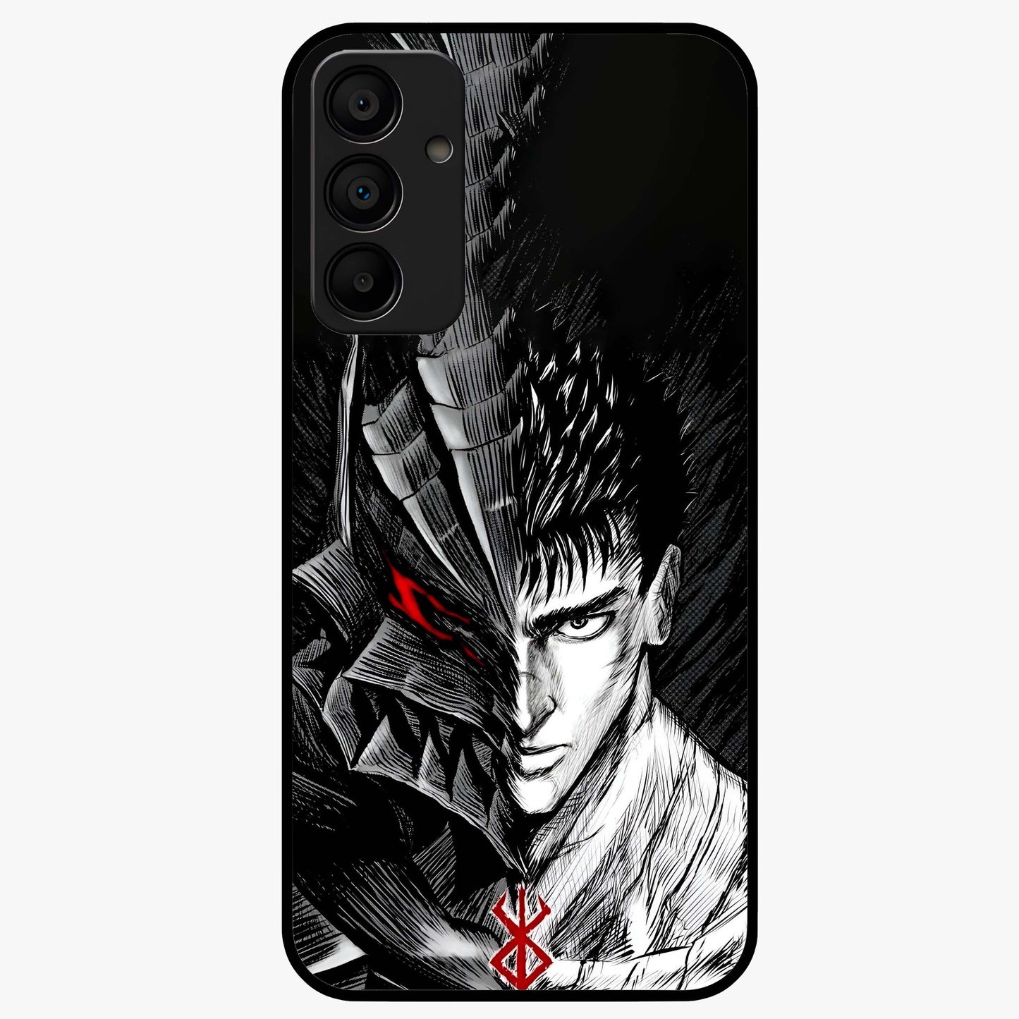 Berserker Blood Oath Glass Case showing flat back view with fierce warrior inspired artwork and glossy glass finish.