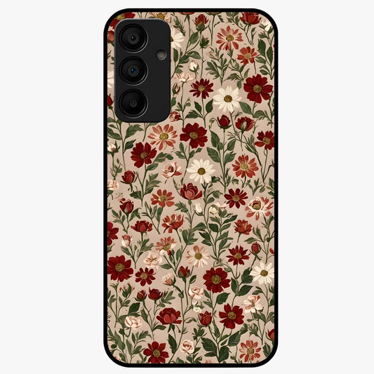 Biege Flower With Leaf Glass Case showing flat back view with soft beige floral artwork and glossy glass finish.