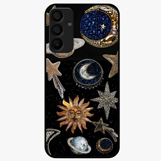 Celestial Gem Constellations Glass Case showing flat back view with sparkling constellation artwork and glossy glass finish.